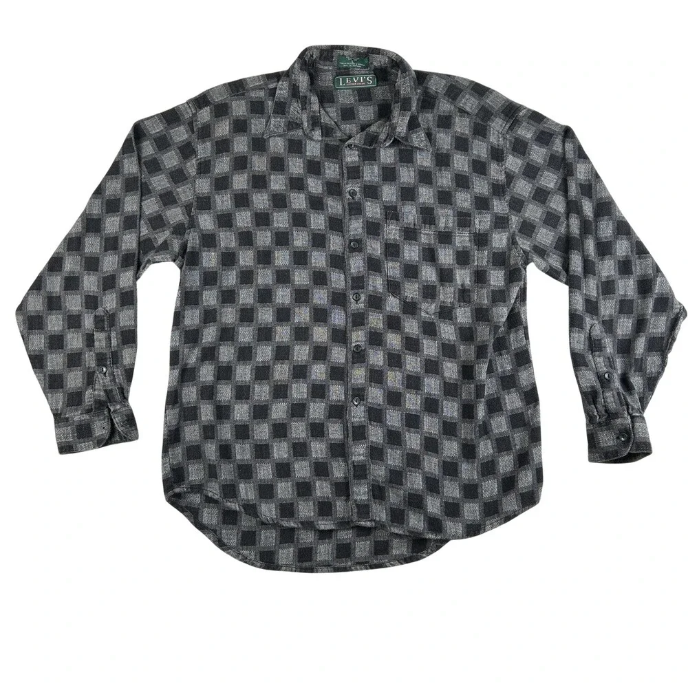 Vintage Levi's Shirt Mens Large Gray Check Flannel Long Sleeve Button Up 90s